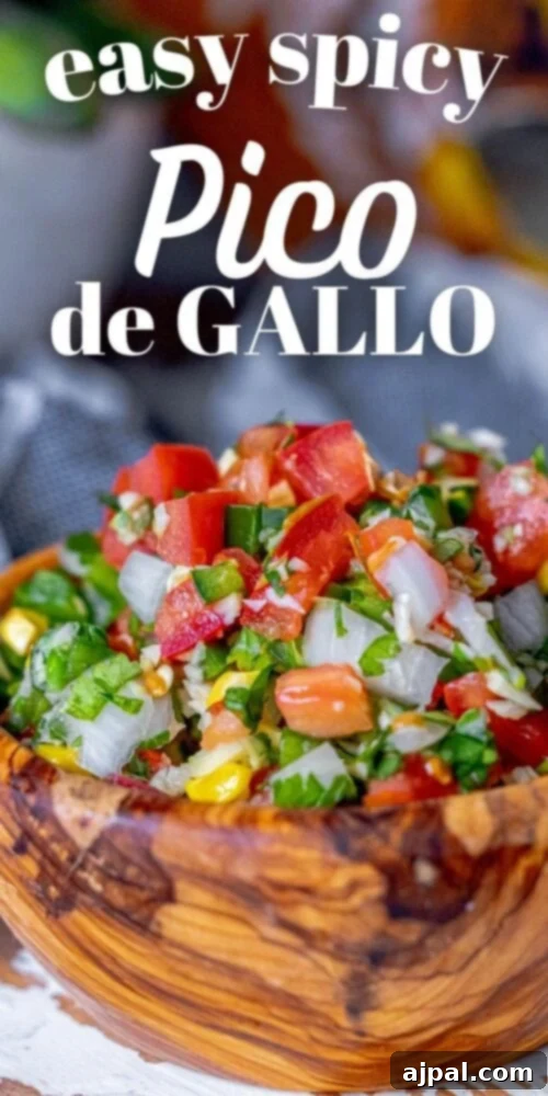 Whip Up Corn Pico De Gallo 8 Picture of corn pico de gallo in a wooden bowl, a close-up of the finished recipe.