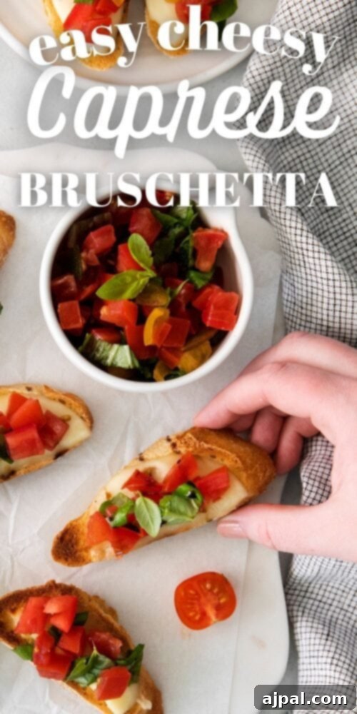 Fresh Caprese Bruschetta 11 A mouth-watering image of Caprese Bruschetta, highlighting the rich olive oil sheen on the tomatoes and the vibrant green basil.