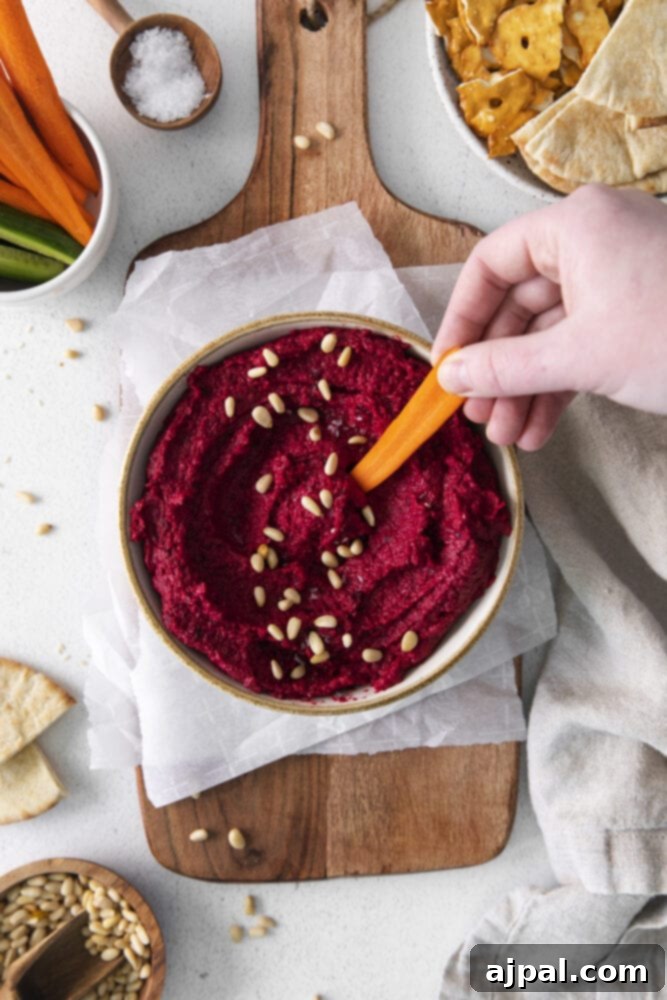 Vibrant Roasted Beet Hummus 10 picture of beet hummus in a bowl