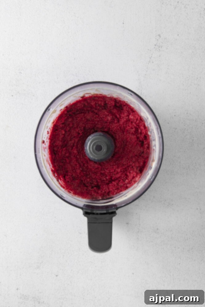 Vibrant Roasted Beet Hummus 7 picture of blended beet hummus