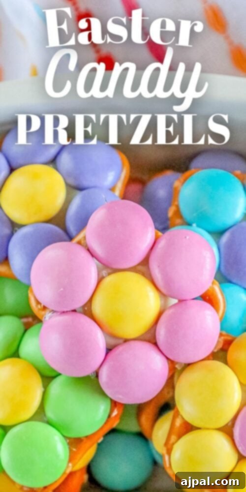 Hoppy Easter Pretzels 11 A festive bowl filled with colorful Easter pretzel candies, ready for a party.