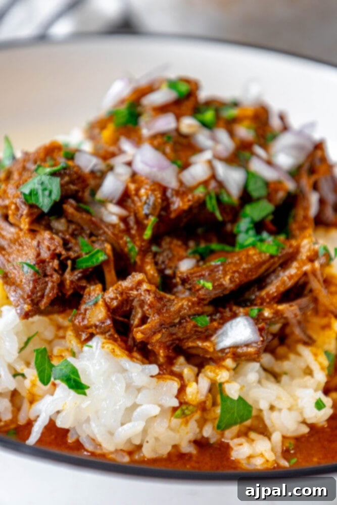 A bowl of rice with spicy meat on top.