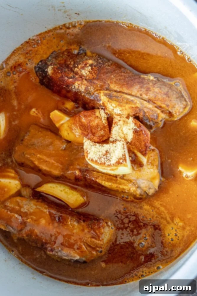 picture of short ribs in an instant pot with spices and beer