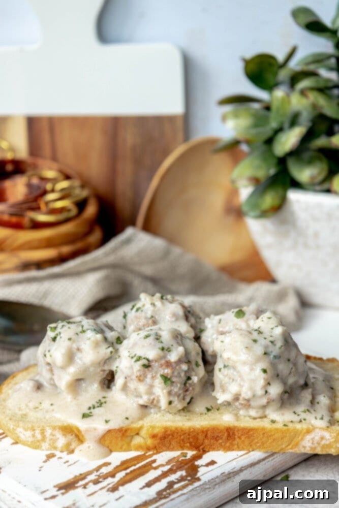 Easy Creamy Instant Pot Porcupine Meatballs 10 picture of creamy porcupine meatballs on a slice of sourdough bread