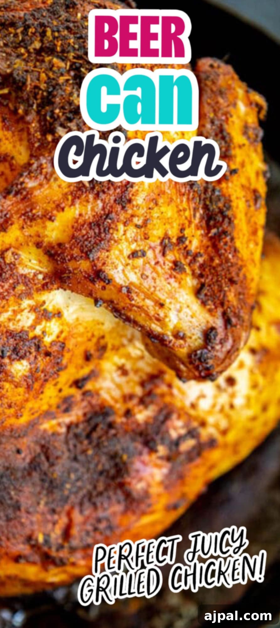 cooked beer can chicken in a cast iron pan 