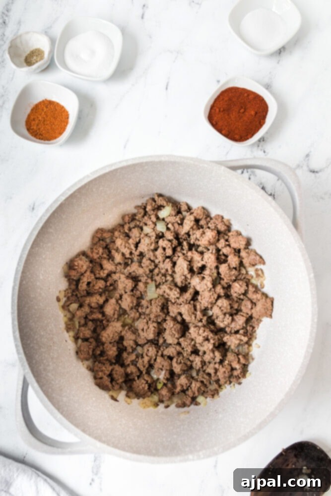 picture of browned ground beef in a pot