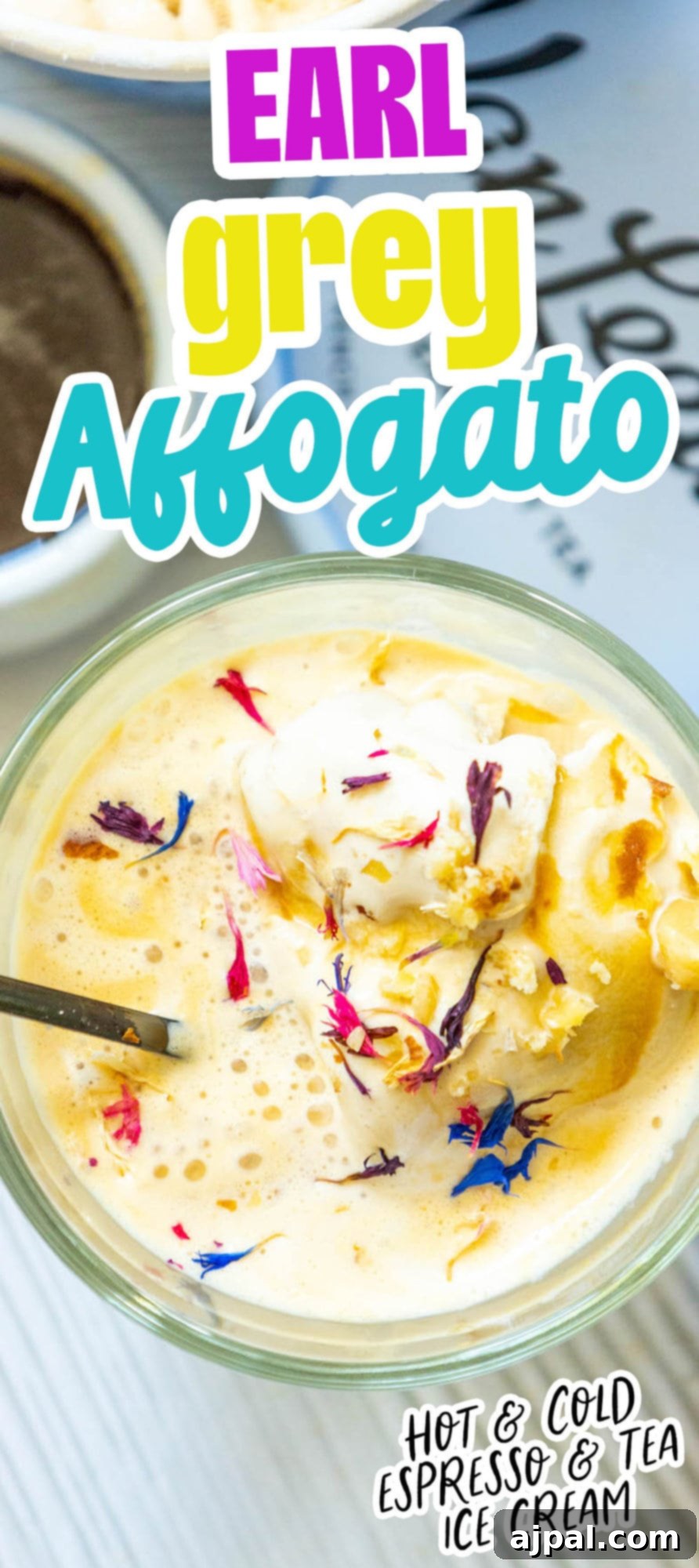 A tall, artistic shot of Earl Grey ice cream, hinting at its potential to be transformed into an affogato.