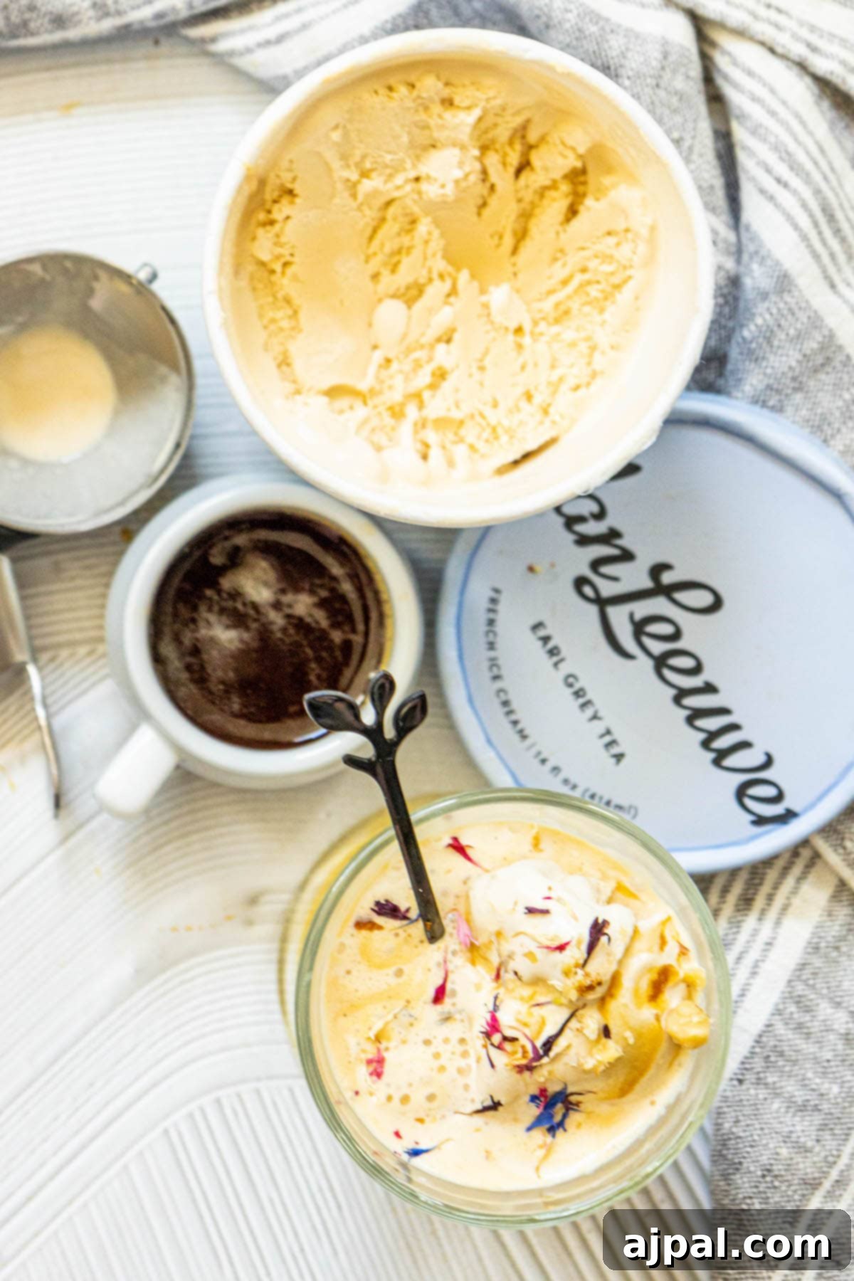 An elegant bowl of Earl Grey Affogato, ready to be enjoyed.