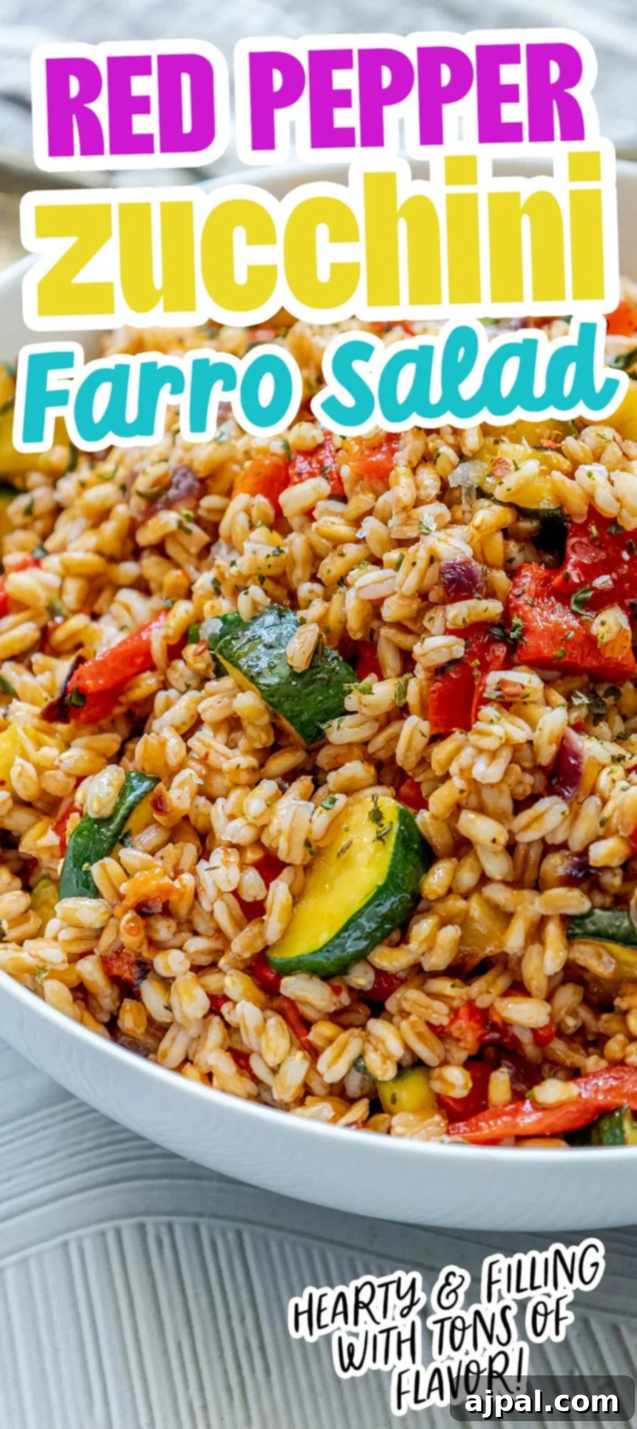 Vibrant Farro Salad with Zucchini and Bell Pepper 10 Vegan roasted red pepper zucchini farro salad recipe, vibrant and healthy.