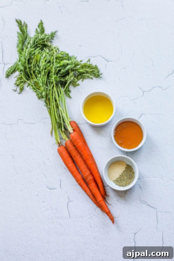 picture of carrots, honey, garlic, herbs on a table