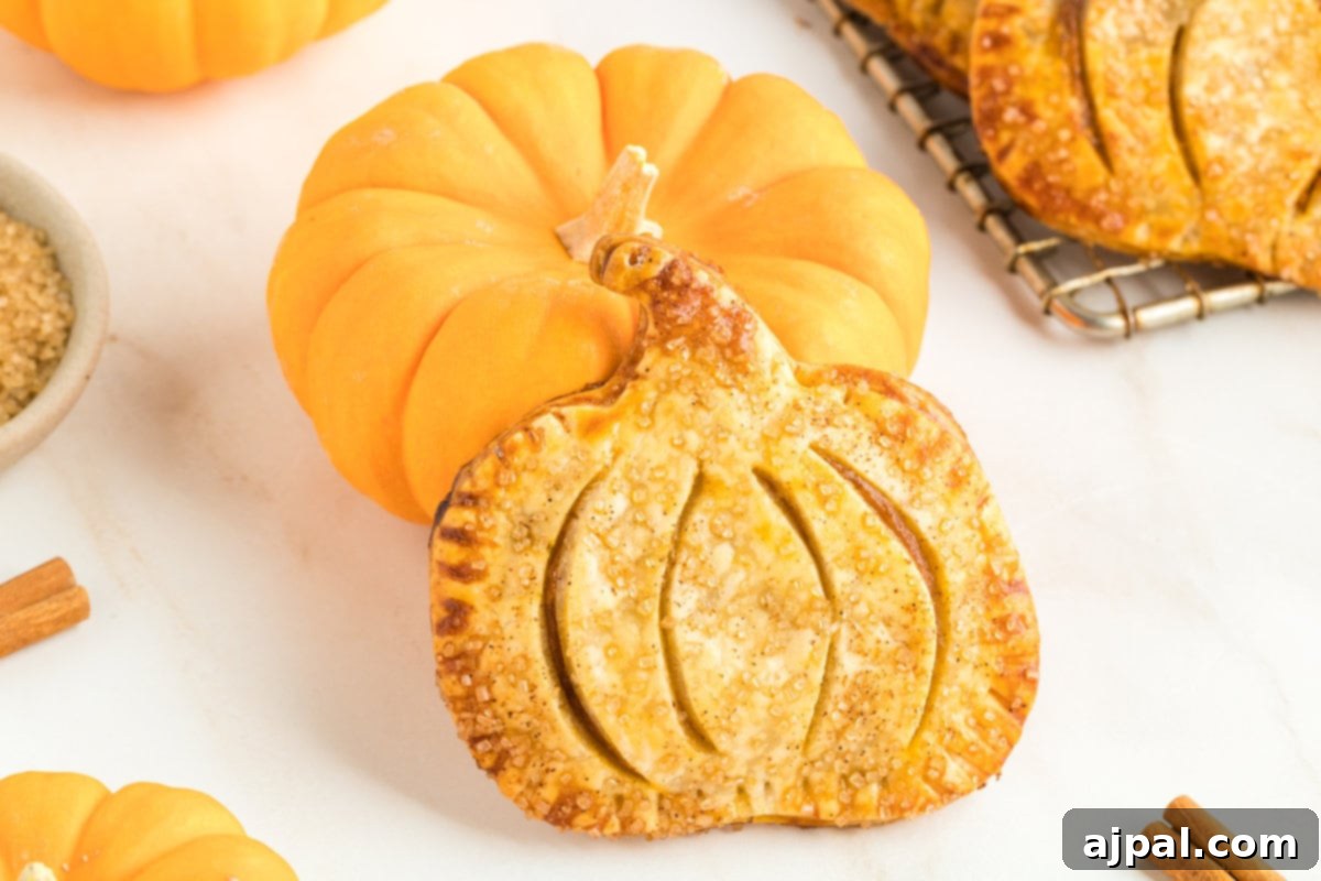 Autumn Pumpkin Pockets 14 Close-up of baked pumpkin hand pies on a cooling rack, with cinnamon sticks beside them, capturing the essence of fall.