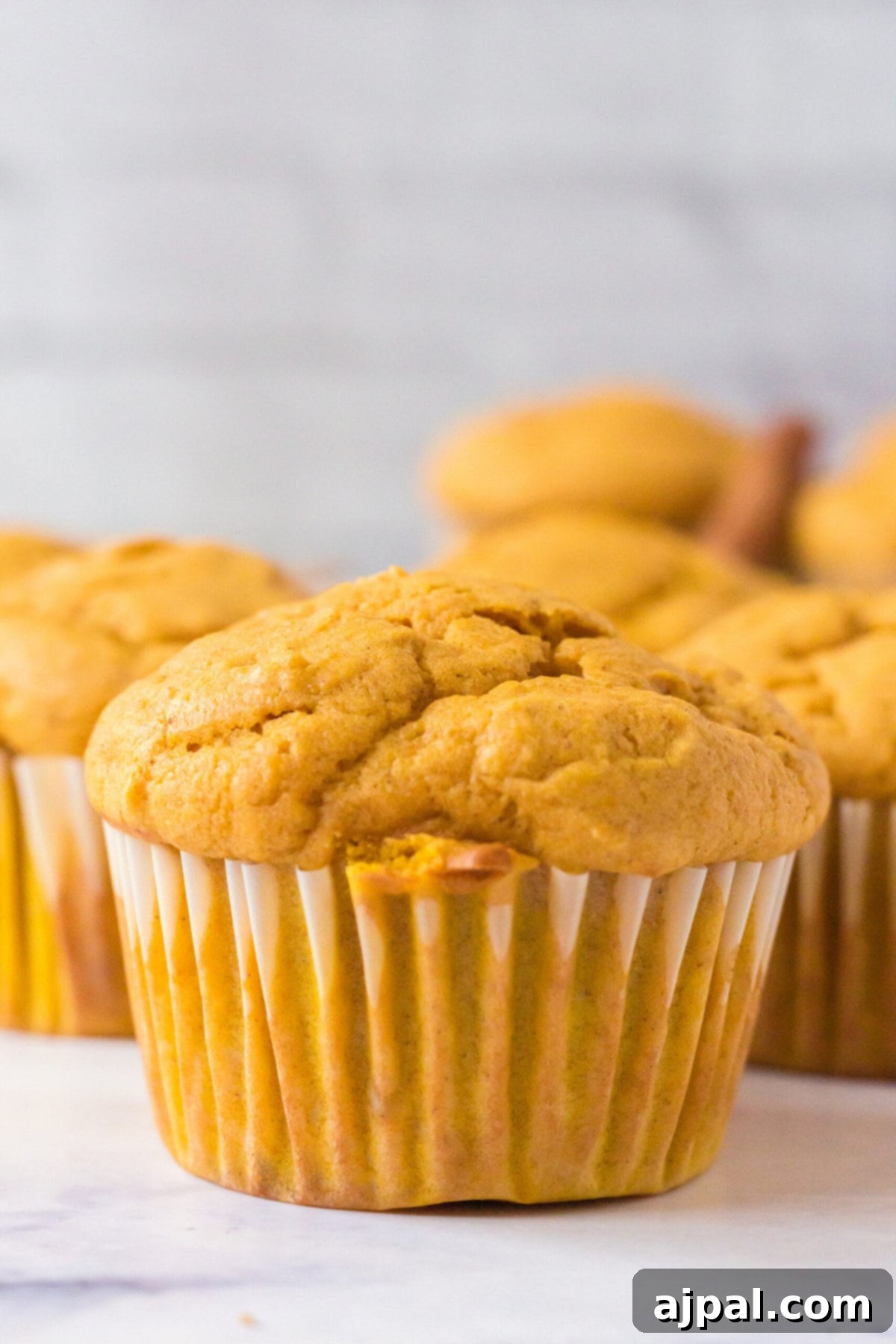 picture of pumpkin spice muffins stacked on a table