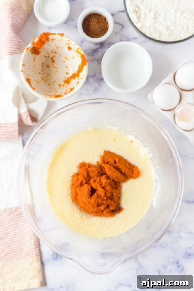 picture of flour, milk, pumpkin in a bowl 