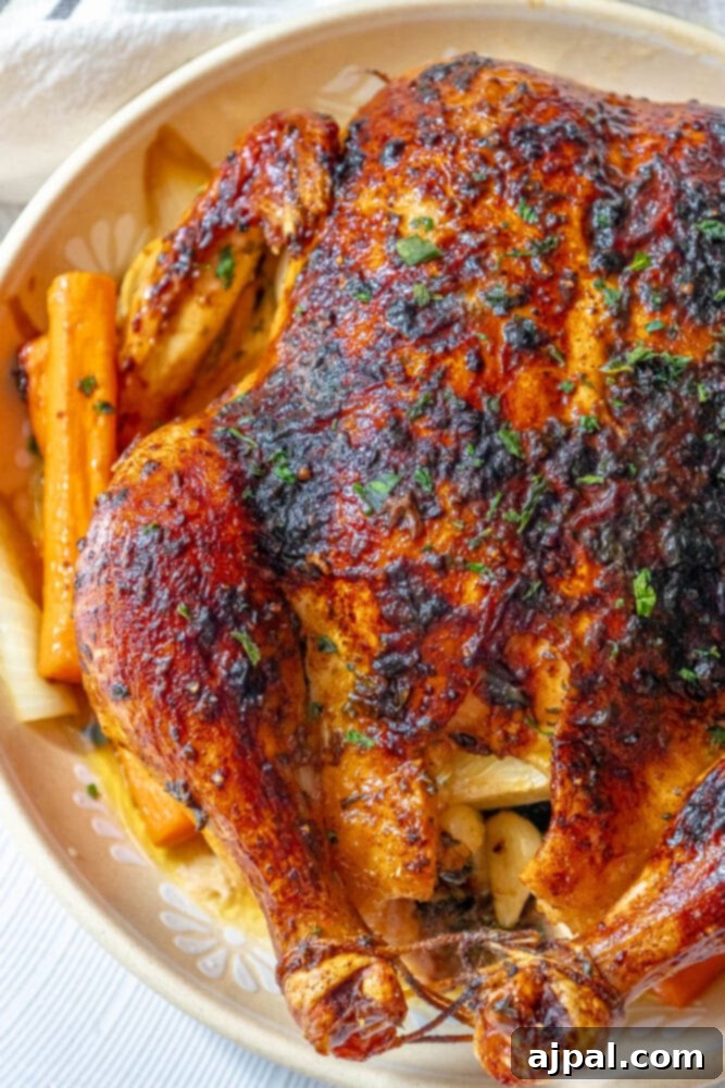 Foolproof & Delicious Roast Chicken 11 A serving of The Best Easy Roast Chicken, perfectly carved and presented with roasted carrots and a sprig of fresh parsley.