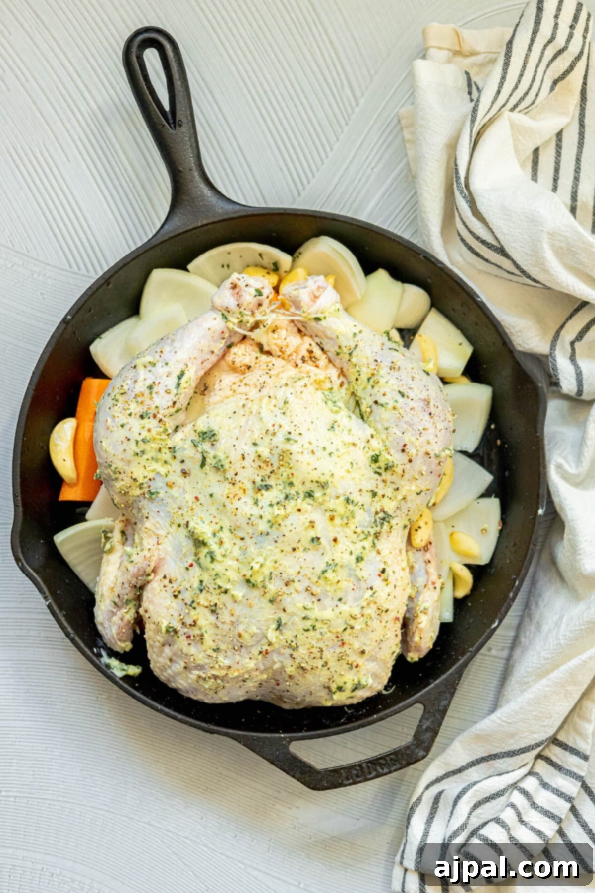Effortless Perfect Roast Chicken 7 The Best Easy Roast Chicken cooked in a cast iron skillet with vegetables.