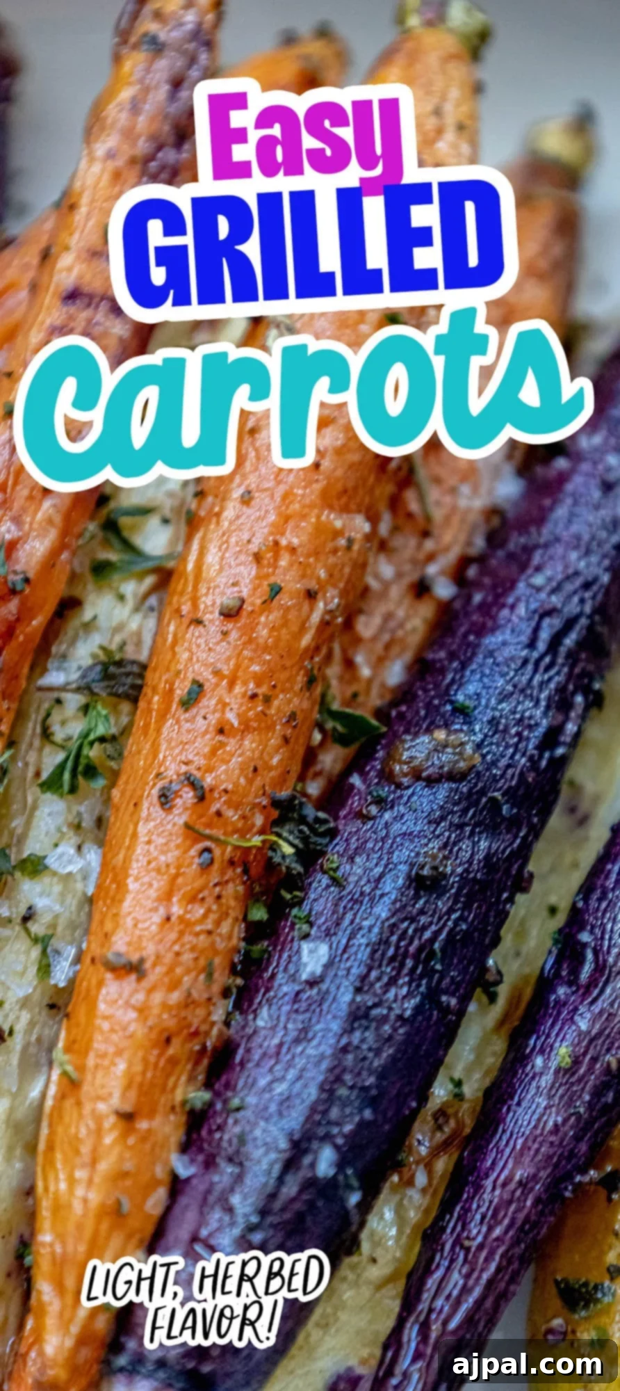 Easy herbed grilled carrots on a plate.