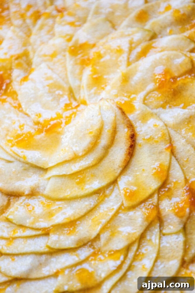 Simple Perfection: French Apple Tart 5 A mouth-watering close-up of an Easy French Apple Tart, highlighting the vibrant colors and textures.