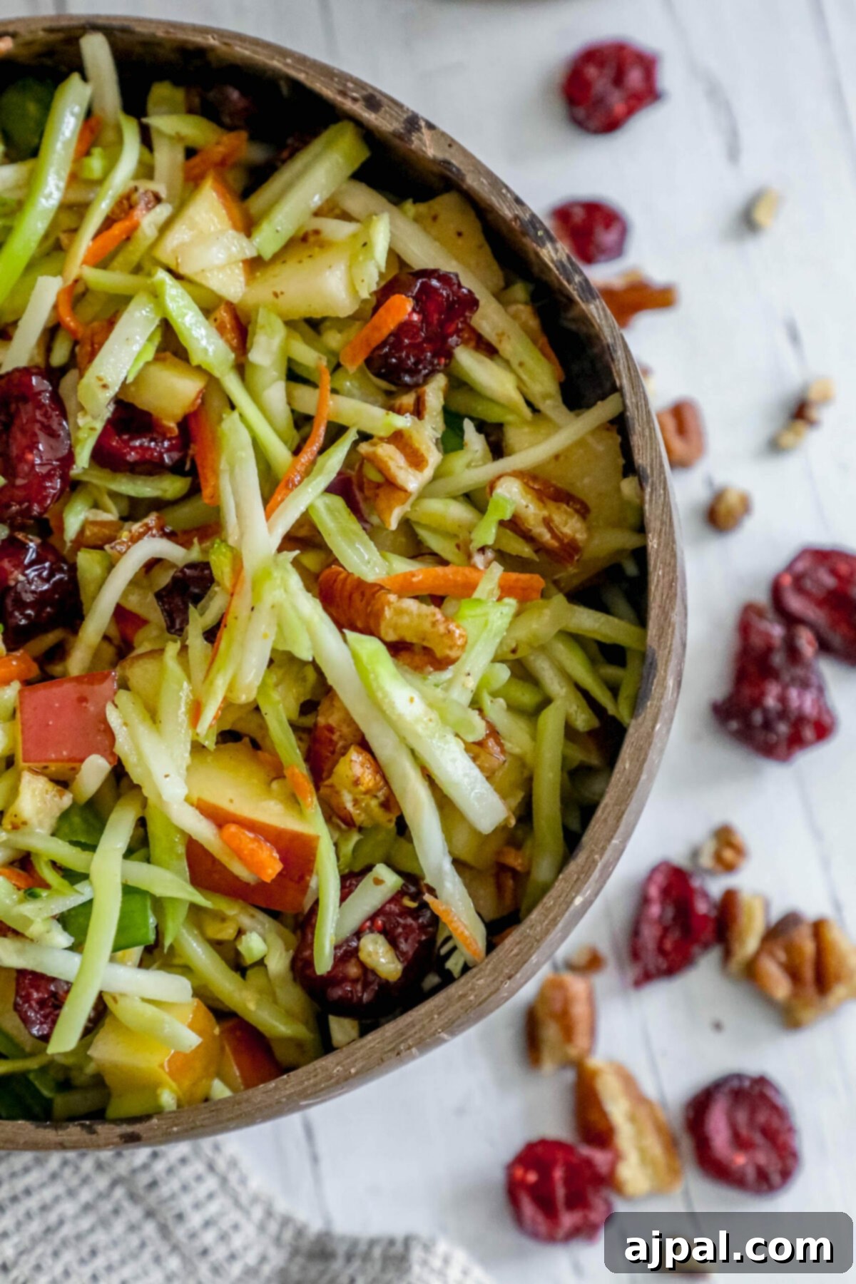 Sweet and Crunchy Cranberry Pecan Salad 7 Cranberry pecan slaw in a bowl.