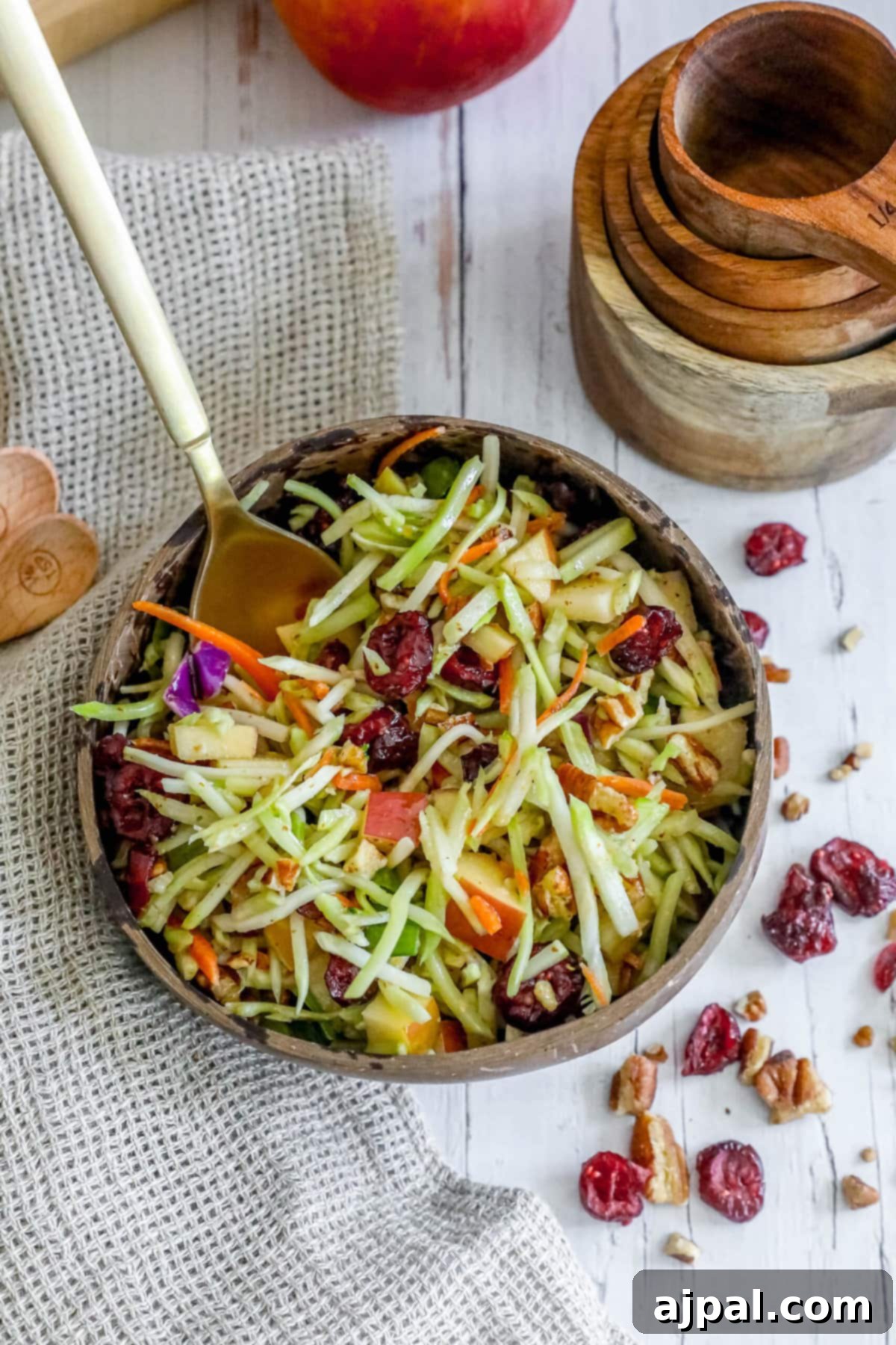 Sweet and Crunchy Cranberry Pecan Salad 8 Cranberry pecan slaw in a bowl.