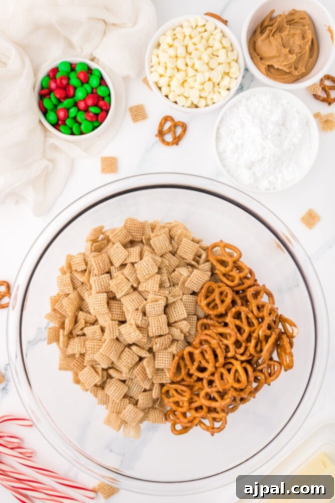 picture of chex and pretzels on a table