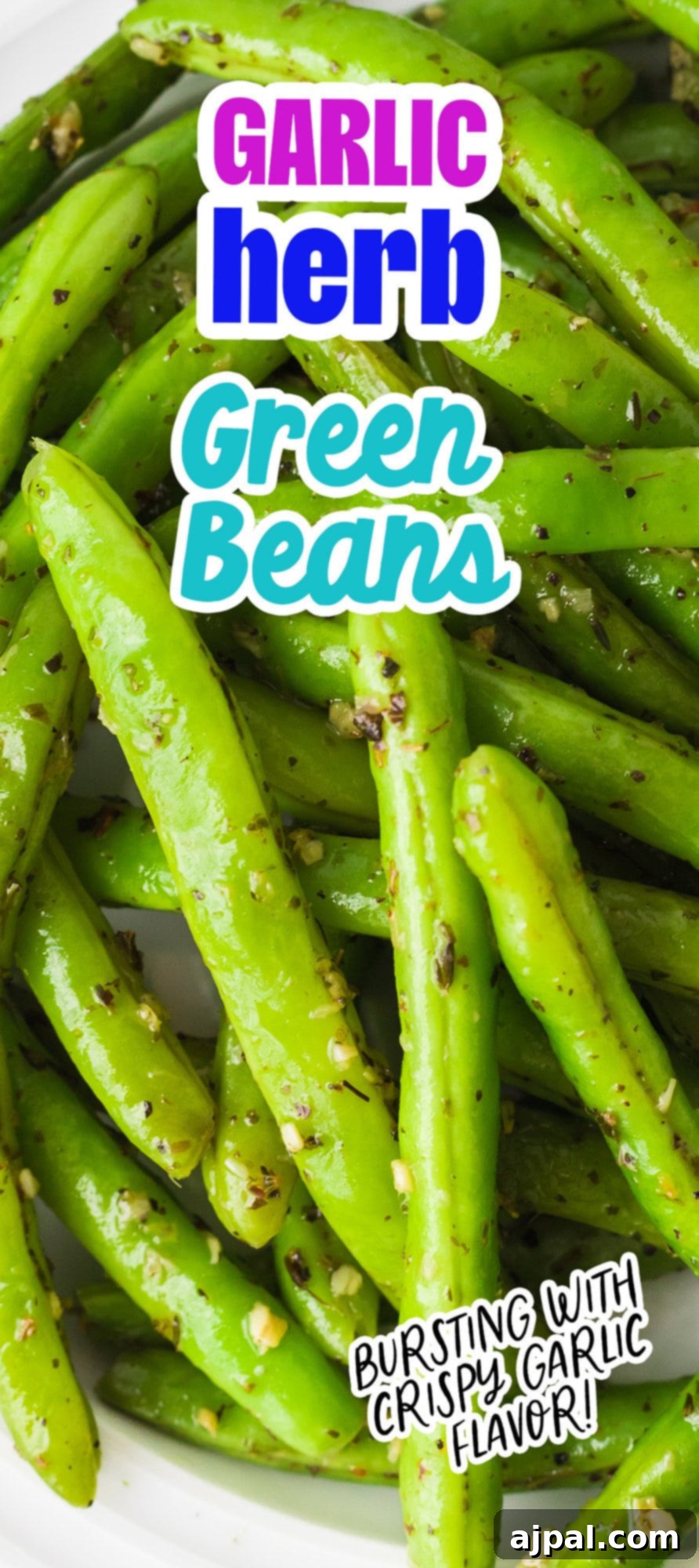 Garlic herb green beans served elegantly on a plate.