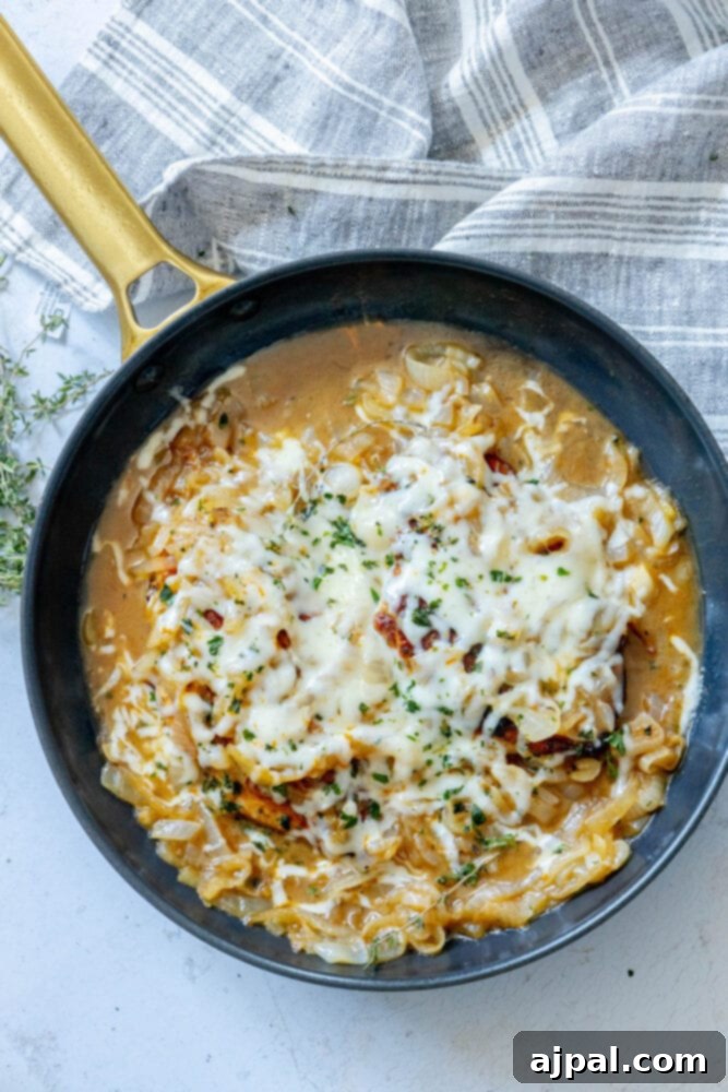 Classic French Onion Chicken Breasts 8 A cheesy French onion skillet pasta with herbs.