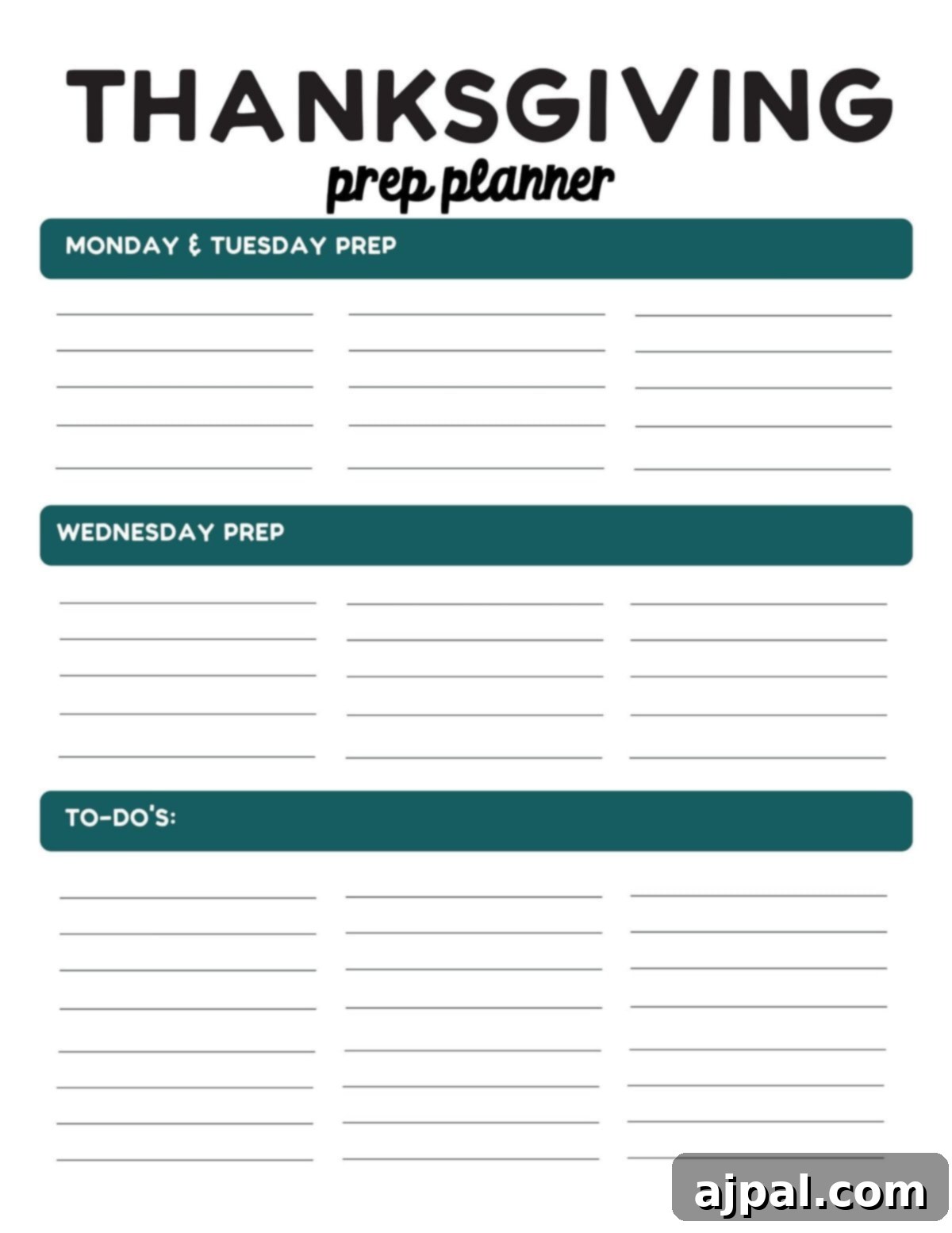 A blank Thanksgiving planning printable, ready for your personalized holiday details, recipes, and notes.