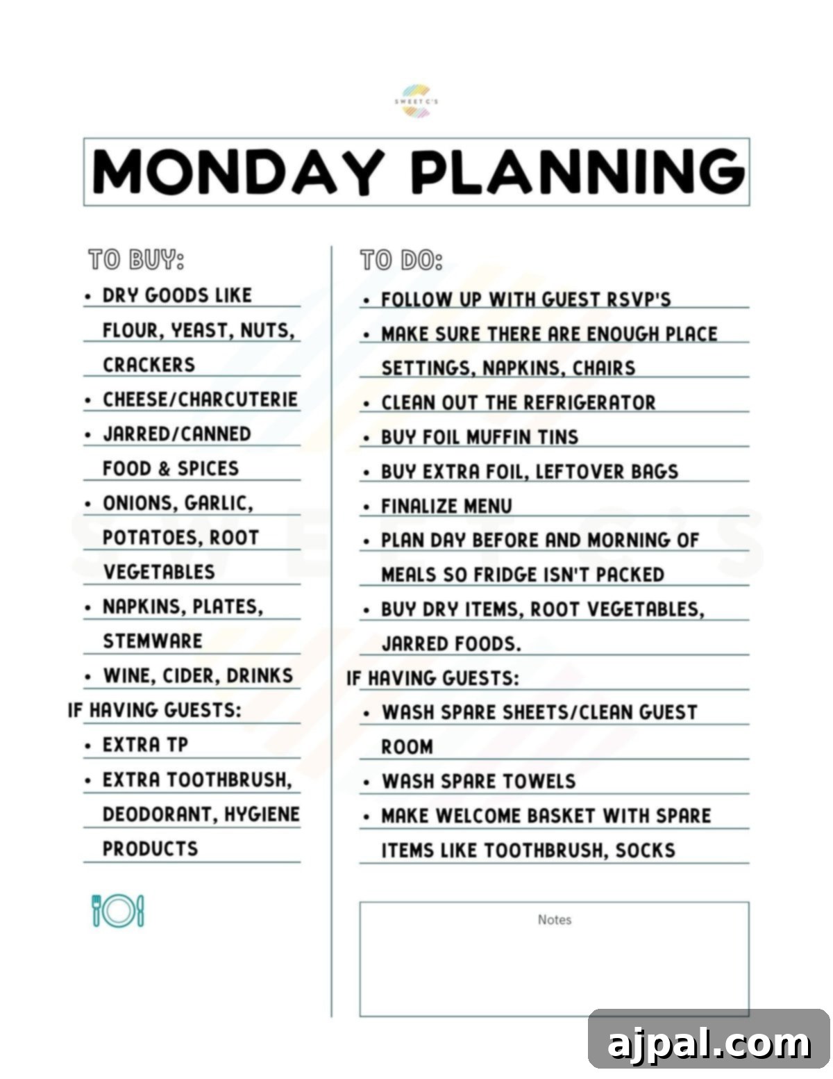 A detailed printable Thanksgiving planning sheet, offering a structured approach to all holiday preparations, from menu to guest list.