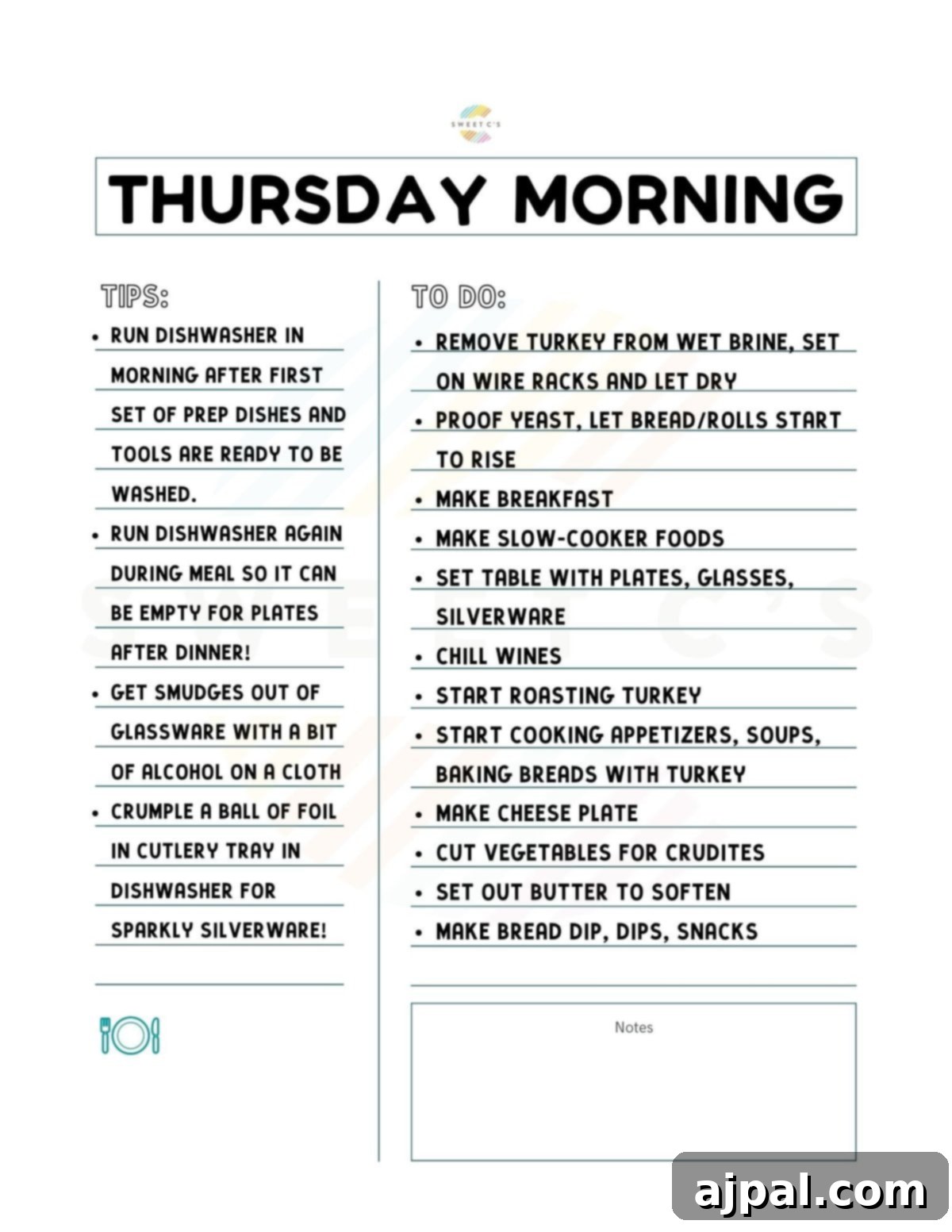 A comprehensive Thanksgiving morning checklist printable, ensuring a smooth and organized start to the most important cooking day.