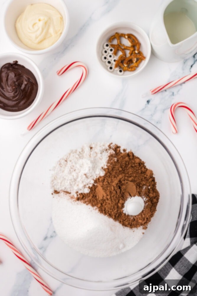 A bowl containing flour, sugar, and cocoa powder, ingredients for brownies.