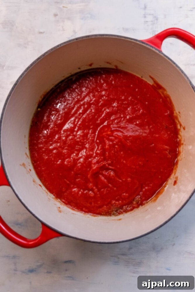Italian tomato sauce in a large pot