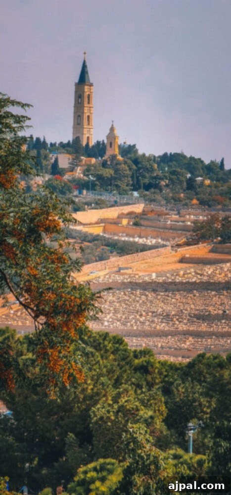 Authentic Jerusalem Salad 14 The sprawling Mount of the Olives cemetery and the Chapel of the Ascension, offering a glimpse into Jerusalem's spiritual landscape.