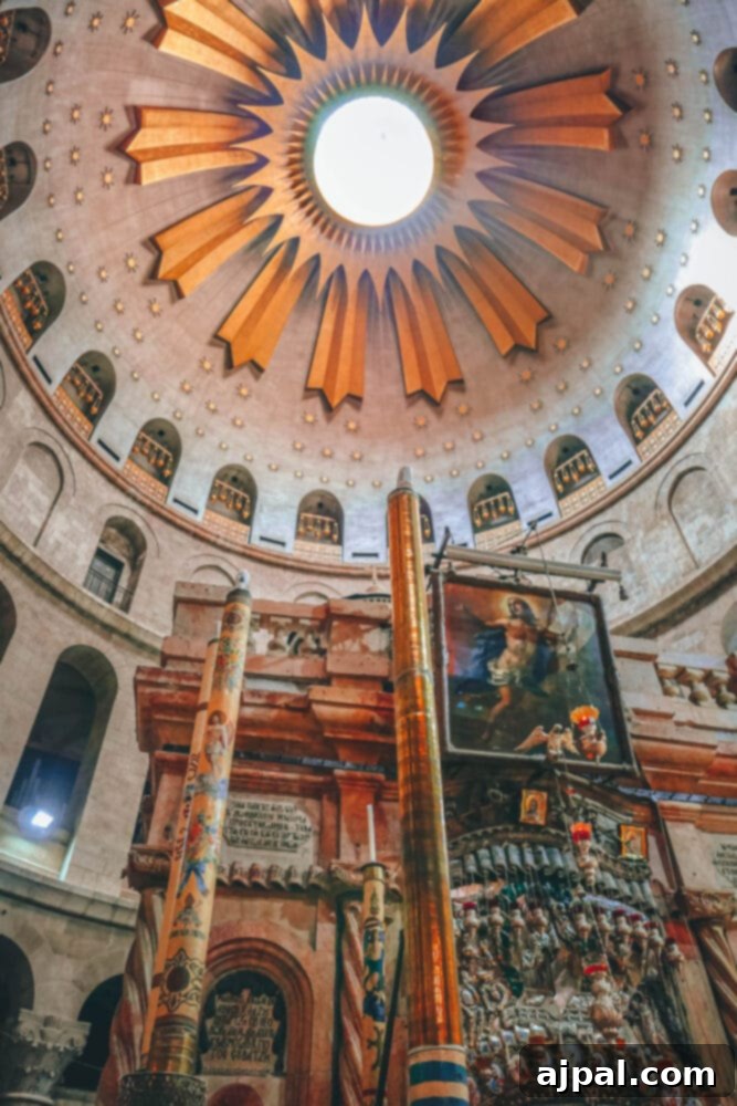 Authentic Jerusalem Salad 15 The sacred Edicule shrine within the Church of the Holy Sepulchre, a profound site of pilgrimage.