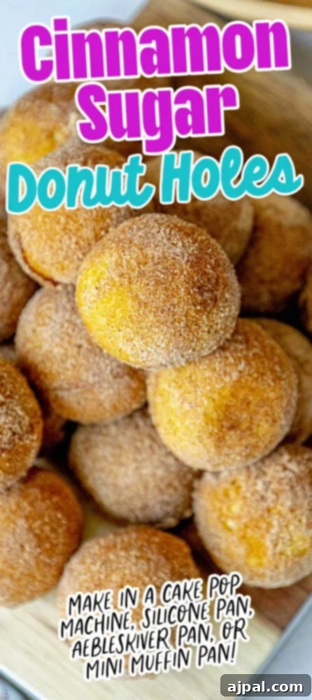 A vibrant, close-up shot of golden-brown cinnamon sugar donut holes, perfectly baked and coated, showcasing their delicious texture.