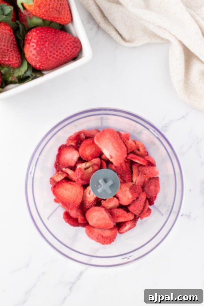 Fresh Strawberry Layer Cake 10 freeze dried strawberries in a blender