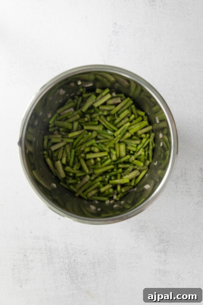 Velvety Instant Pot Asparagus Soup 7 chopped fresh asparagus in an instant pot