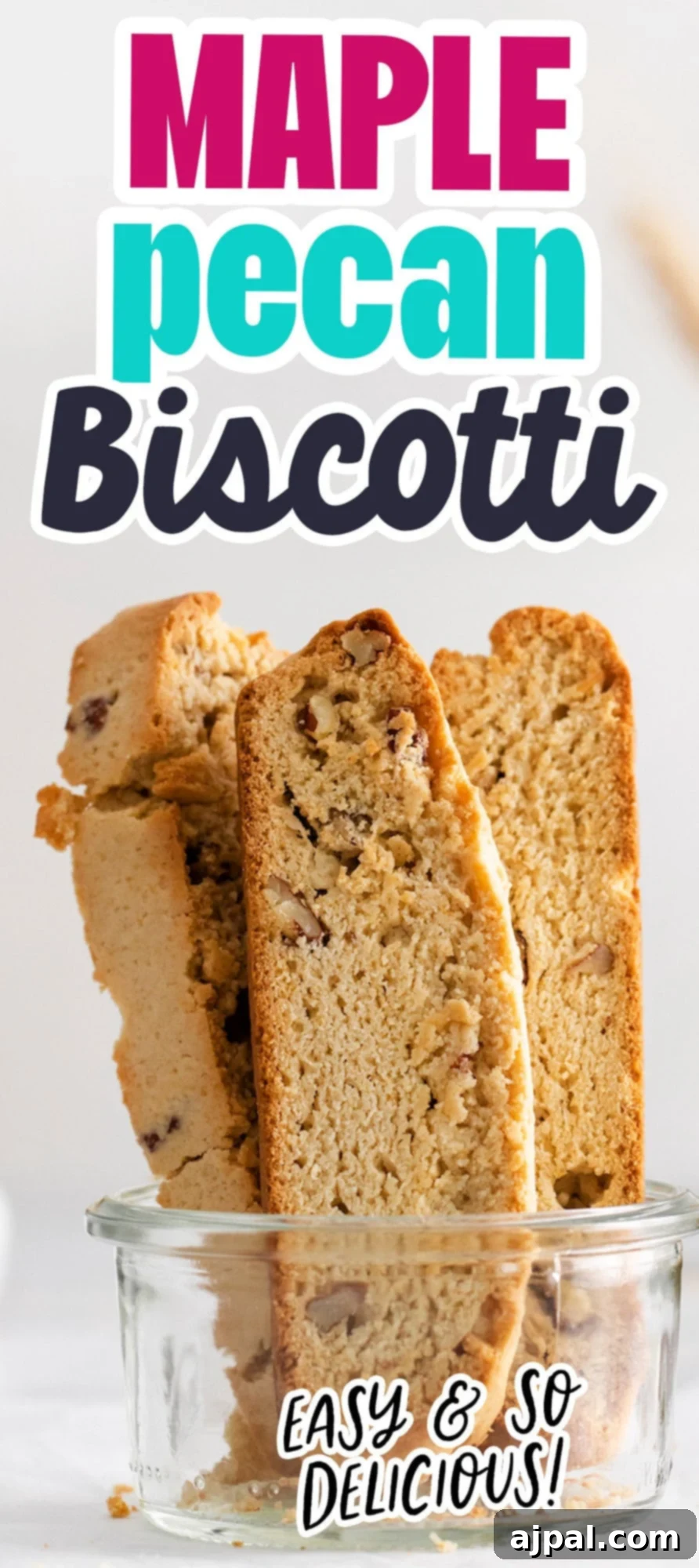 Artisan Maple Pecan Biscotti 13 Easy baked maple pecan biscotti in a jar on a table