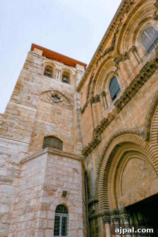 The ancient and sacred Holy Sepulchre Church in Jerusalem, its intricate architecture a testament to history and faith.