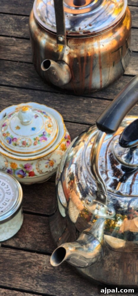 Skhug Zhoug Sauce Recipe 7 An exquisitely designed antique teapot and matching tea set, evoking a sense of warm hospitality and the rustic, timeless charm characteristic of Farma Cultura's ambiance.