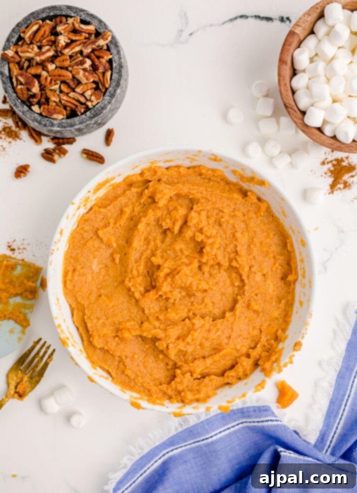 Golden Sweet Potato Delight 8 mashed spiced sweet potatoes in a bowl