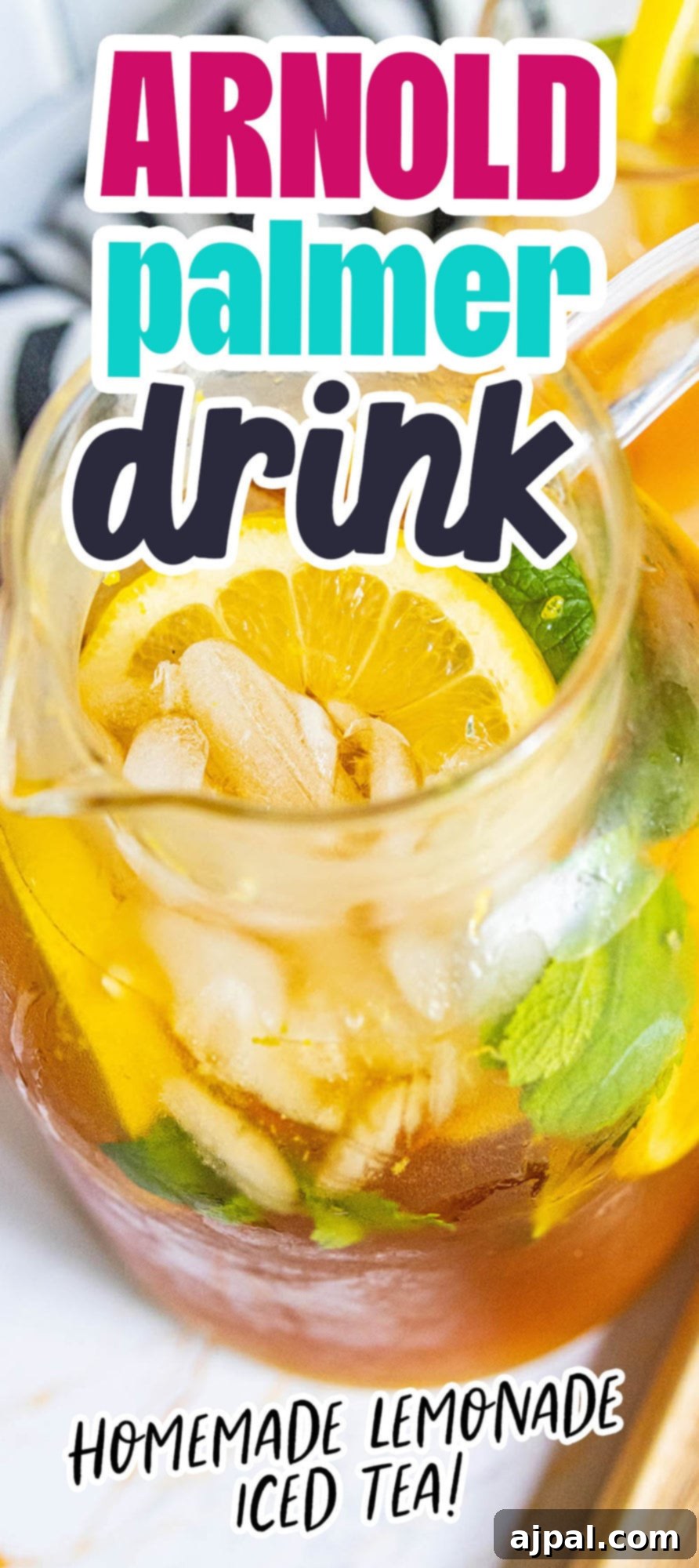 Arnold Palmer's Signature Sips 7 A stunning vertical shot of a homemade Arnold Palmer drink, featuring the vibrant colors of iced tea and lemonade, garnished with fresh citrus. The perfect representation of a refreshing summer beverage.