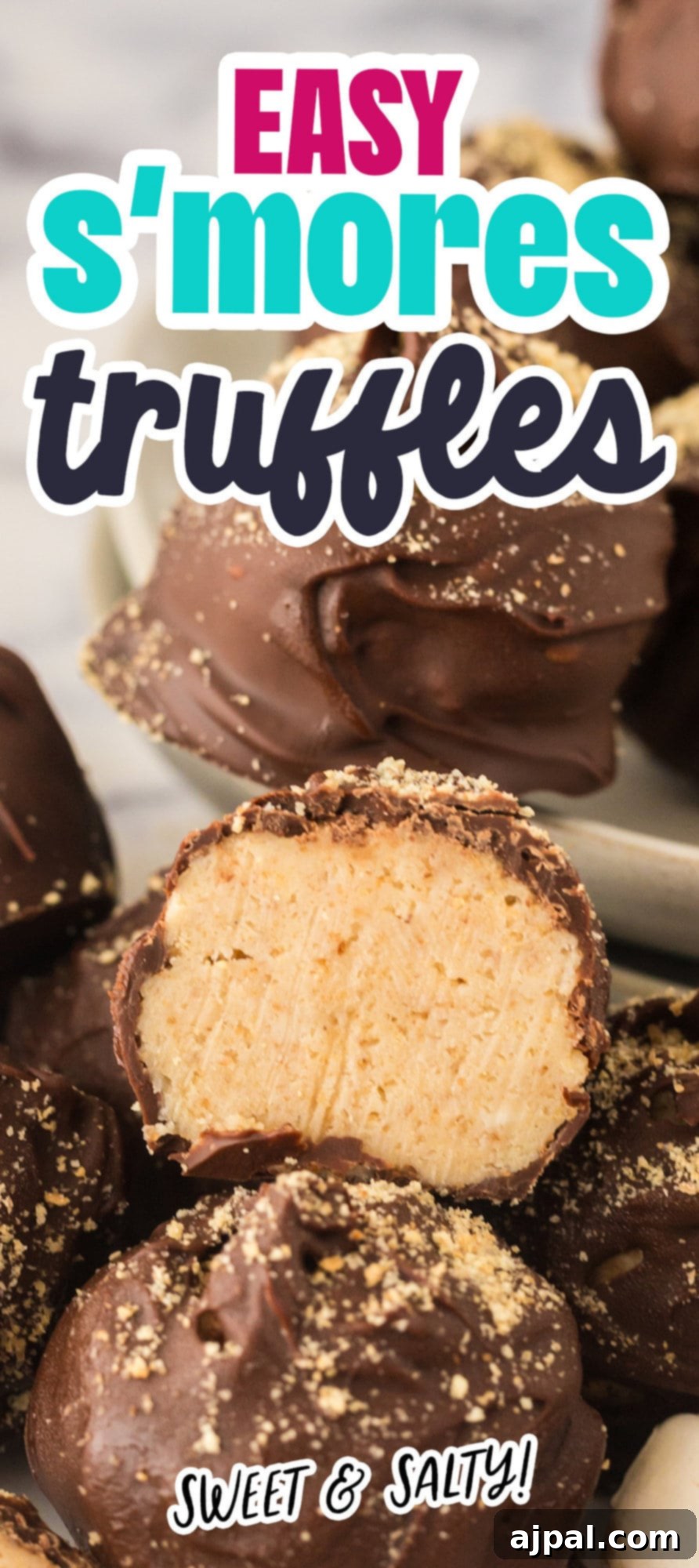 Easy marshmallow S'mores truffles on a plate.