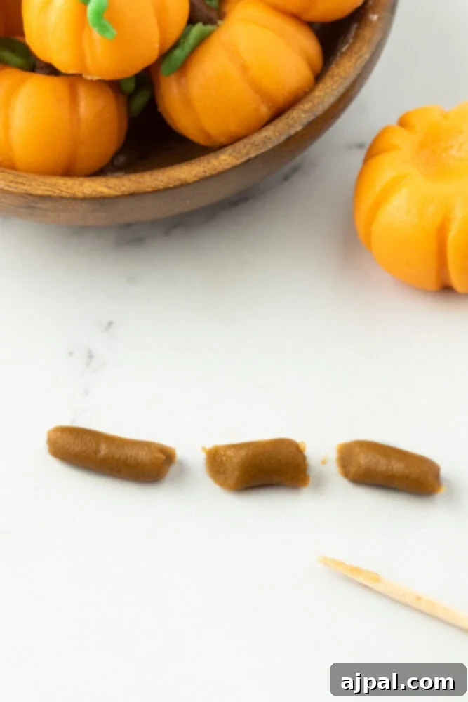 brown marzipan rolled into a thin line and cut into small sticks