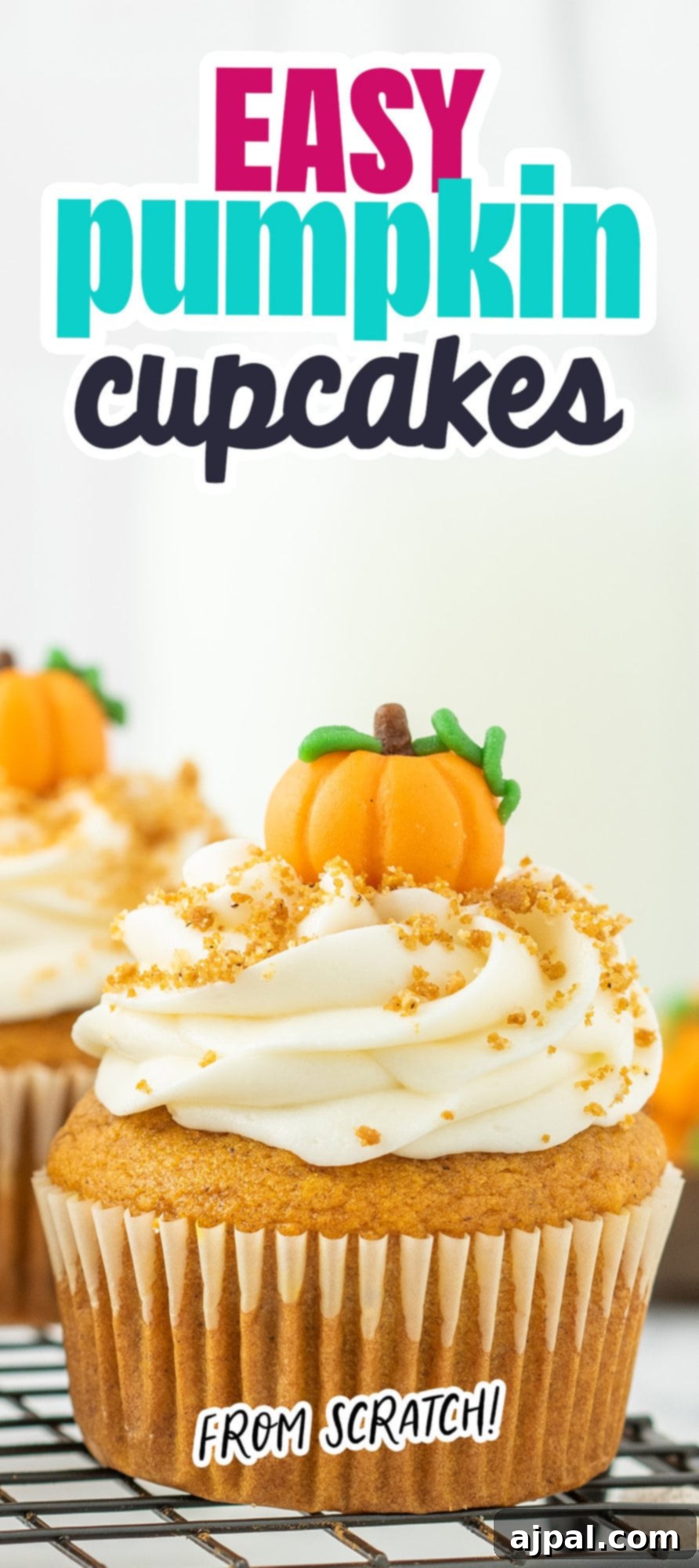 Golden Pumpkin Spice Cupcakes 12 baked pumpkin cupcake frosted with cream cheese frosting and topped with a festive marzipan candy pumpkin