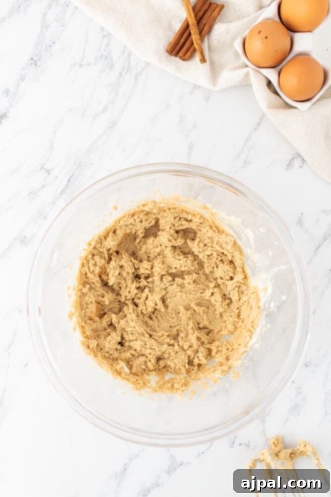 Coffee cake batter in a mixing bowl, ready for layering