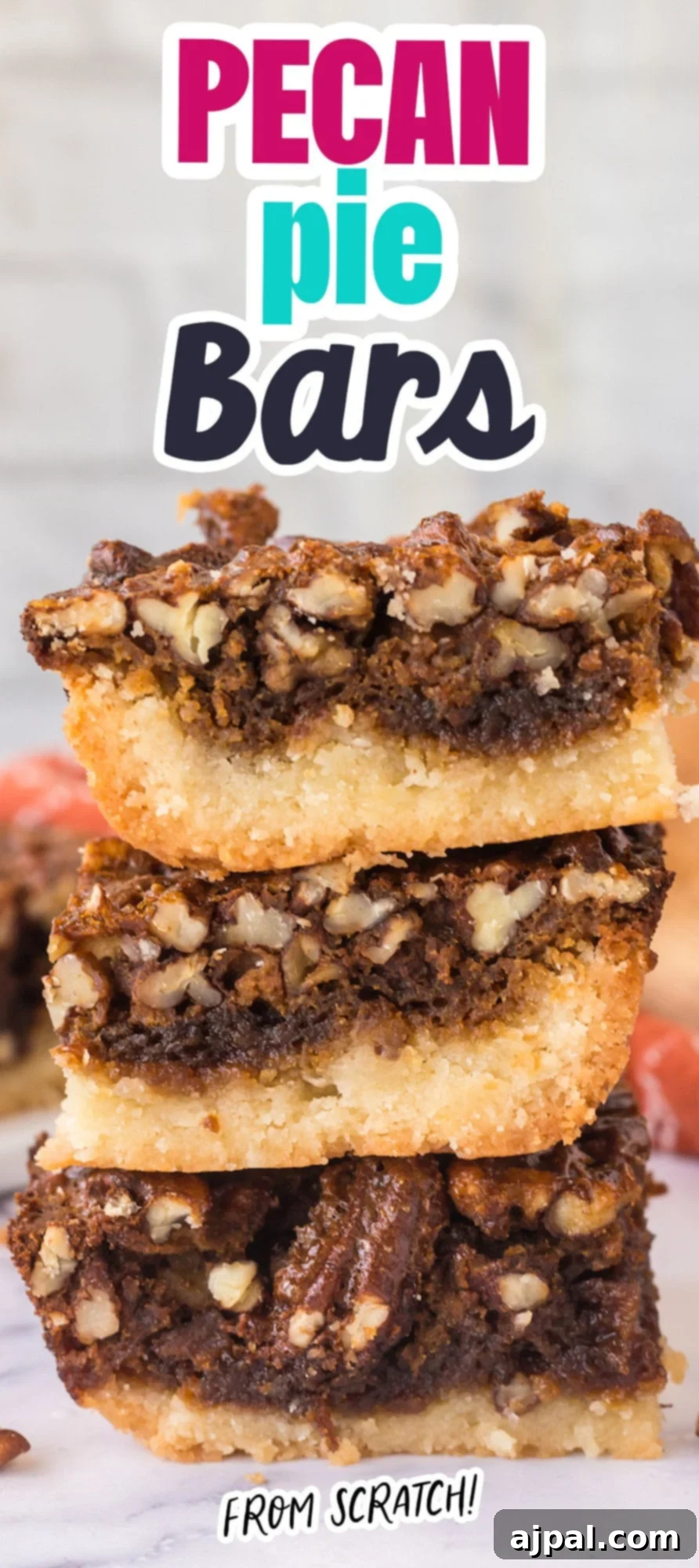 Pecan Pie Bars 16 pecan pie bars, stacked and inviting, a perfect dessert for any occasion.