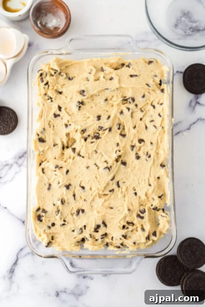 Decadent Oreo Bars 8 Cookie dough dish stuffed with Oreos.