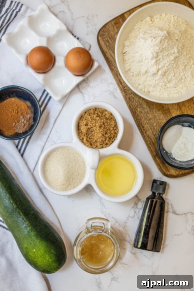 zucchini bread ingredients on a table 