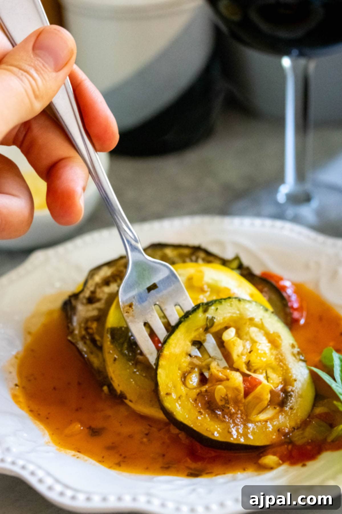 baked ratatouille on a white plate