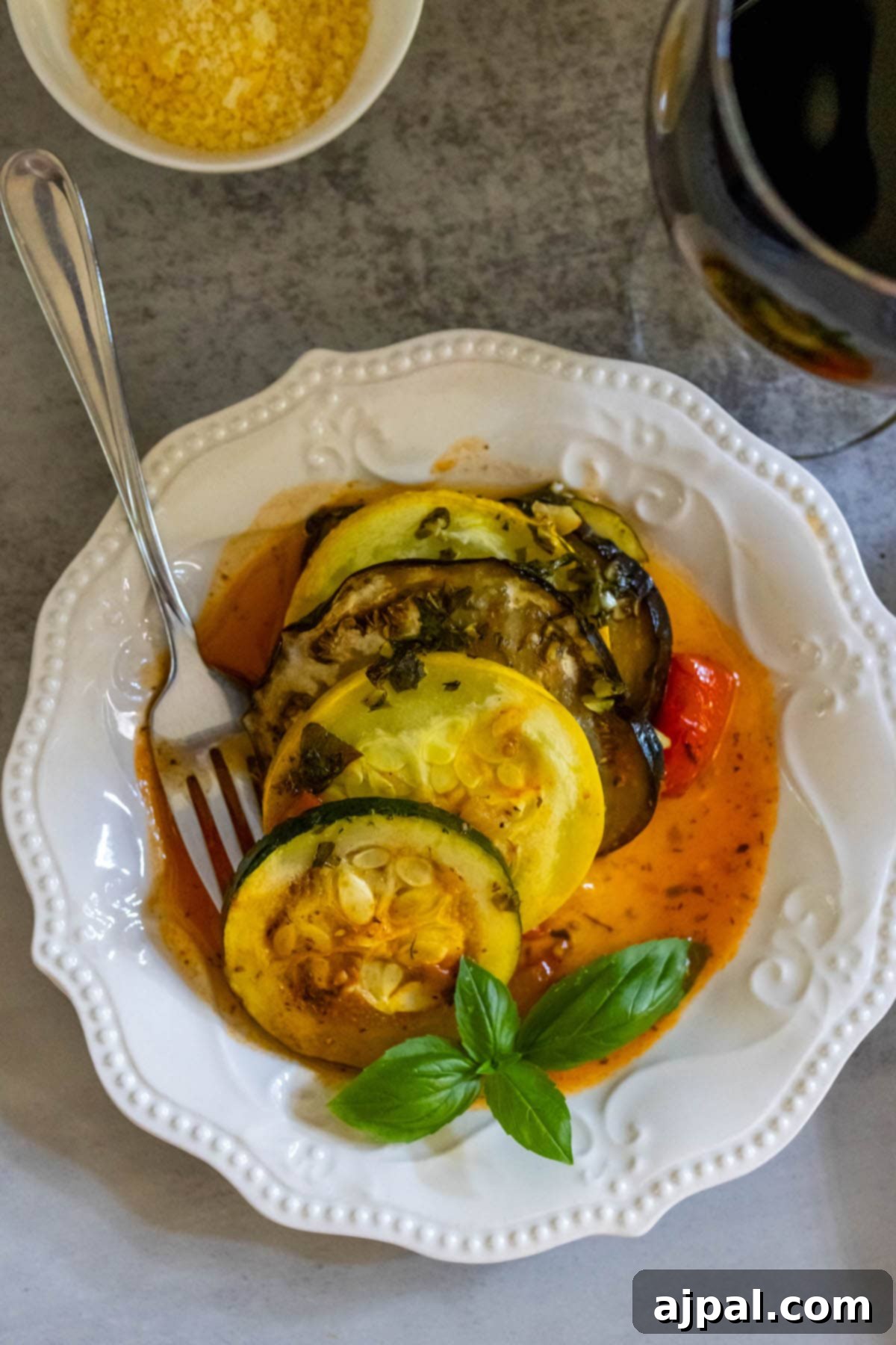 baked ratatouille on a white plate